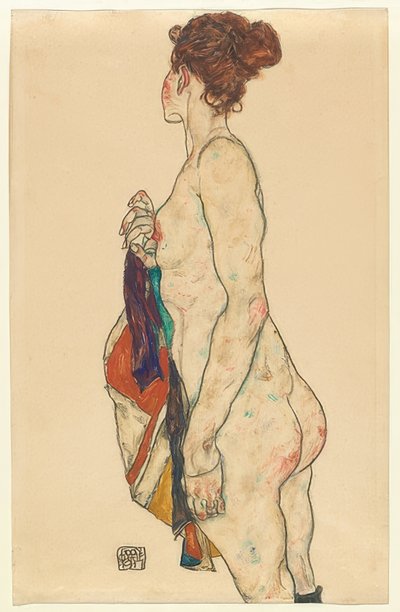 Nudo in piedi con abito a motivi. 1917 da Egon Schiele