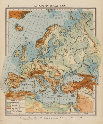 Europa, Mappa fisica da English School