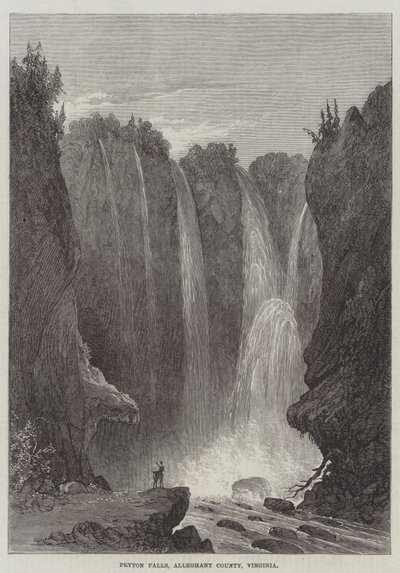 Cascate di Peyton, contea di Alleghany, Virginia (incisione) da English School