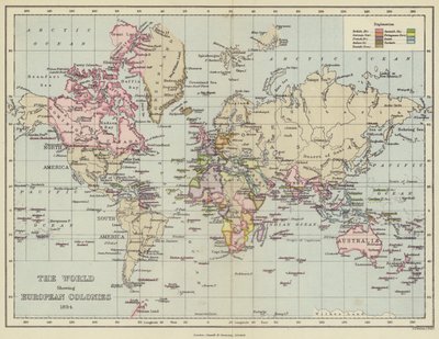 Il mondo che mostra le colonie europee da English School