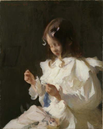 Ritratto di un bambino che cuce da Frank Weston Benson