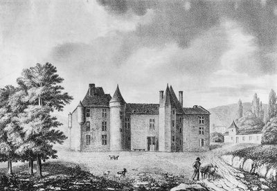 Castello di Montaigne, Dordogna (incisione) da French School