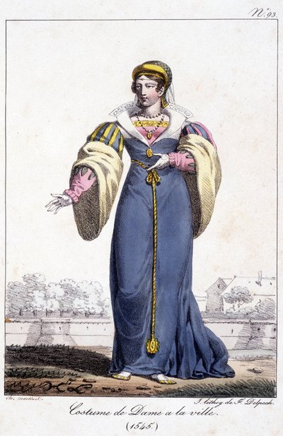 Incisione, costume da donna in città intorno al 1545 da French School