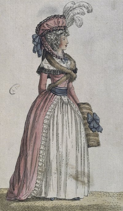 Costume femminile (incisione a colori) da French School