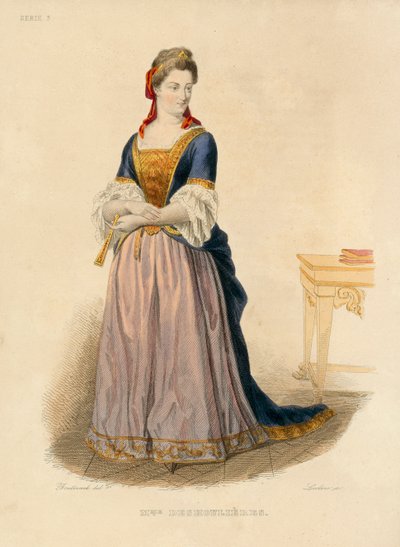 Madame Deshoulières (incisione colorata) da French School