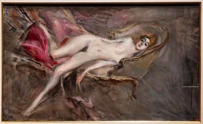 Donna nuda su cuscini rosa da Giovanni Boldini