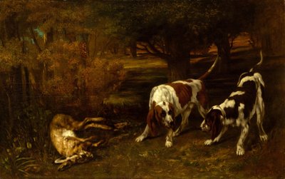 Cani da caccia con lepre morta da Gustave Courbet