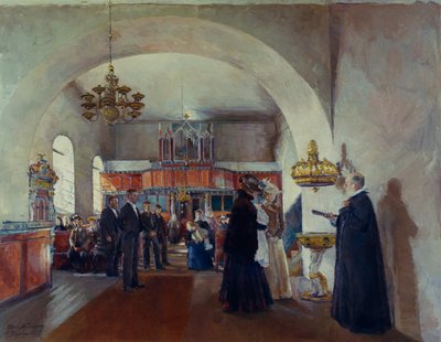 Battesimo nella chiesa di Stange da Harriet Backer