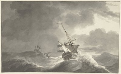 Due navi in mare durante una tempesta da Hendrik Kobell