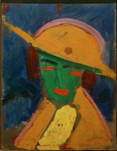 Donna verde con cappello giallo I da Hermann Stenner