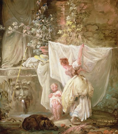 Lavandaia e bambino, 1761 da Hubert Robert