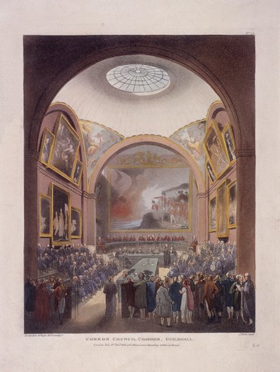 Sala del Consiglio di Guildhall, Londra, 1808 da J Bluck