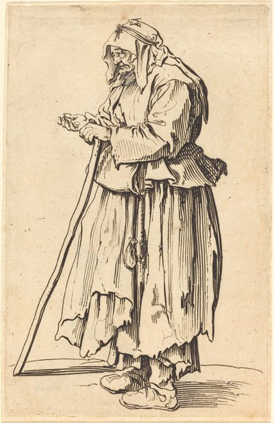 Mendicante che riceve carità da Jacques Callot