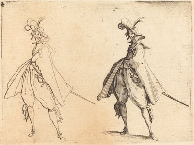 Gentiluomo con grande mantello, vista frontale da Jacques Callot