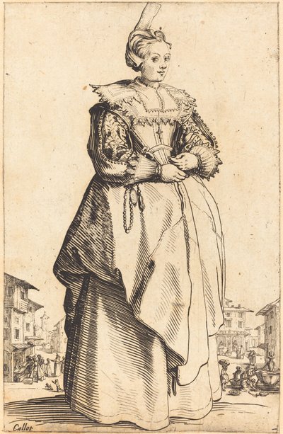 Nobile donna con un piccolo cappello da Jacques Callot