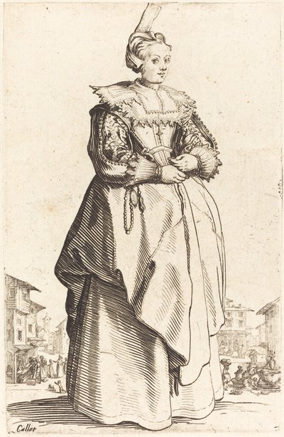 Nobile donna con un piccolo cappello da Jacques Callot