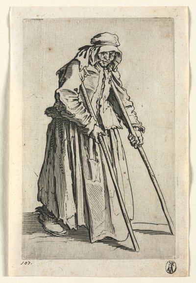 I mendicanti: Mendicante donna con stampelle da Jacques Callot