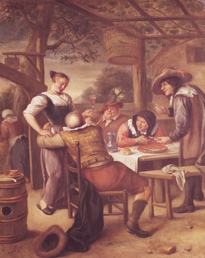 Compagnia gioiosa sotto una mangiatoia da Jan Havickszoon Steen