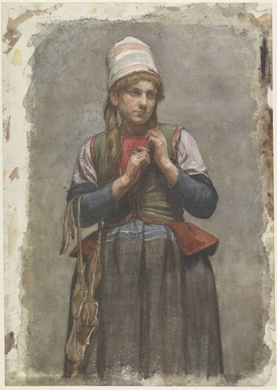 Ragazza in piedi in costume tradizionale con pattini da Jan Veth