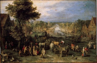 Villaggio con carri da Jan the Elder Brueghel