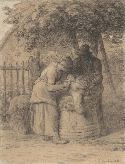 Tosatura delle pecore sotto un albero da Jean Francois Millet