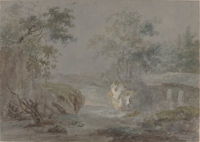 Scogli boscosi lungo una riva del fiume da Johann Caspar Huber