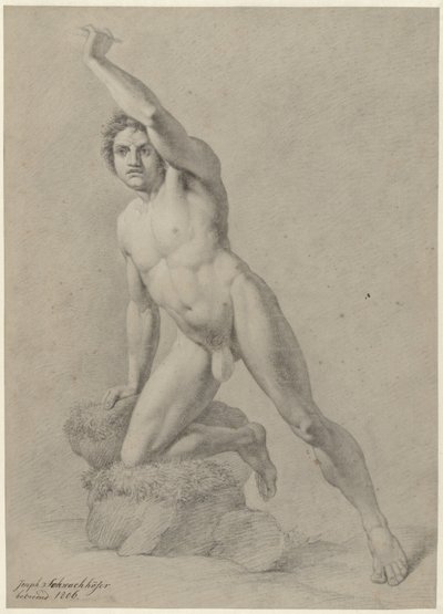 Nudo maschile, inginocchiato su un ginocchio da Johann Joseph Schwachhofer