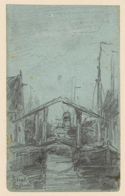 Veduta di Dordrecht con ponte levatoio da Johannes Gijsbert Vogel