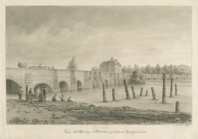 Ponte e città di Burton-upon-Trent: disegno a seppia, 1839 da John Buckler