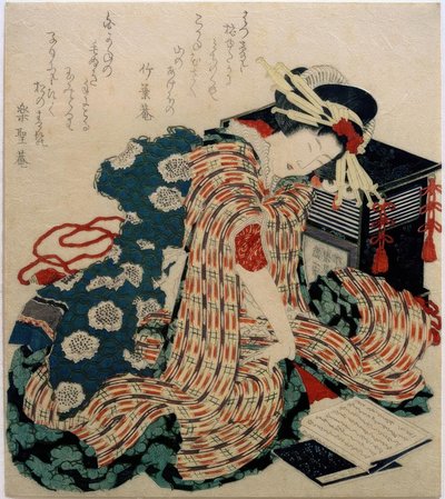 Giovane donna che legge il libro del cuscino da Katsushika Hokusai