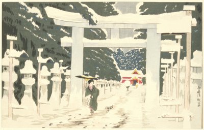 Forte nevicata al Santuario Toshogu a Ueno da Kiyochika Kobayashi