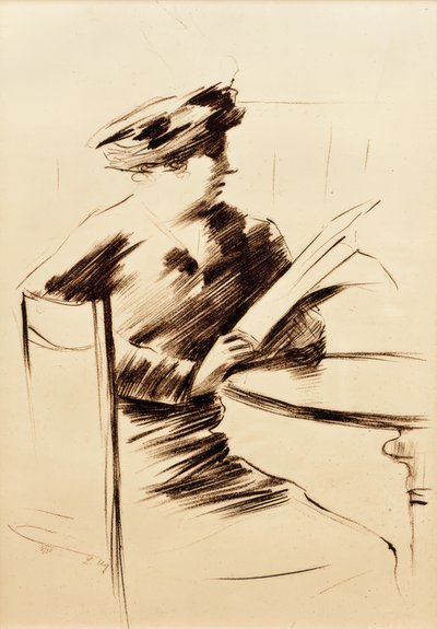 Signora che legge al caffè II da Lesser Ury