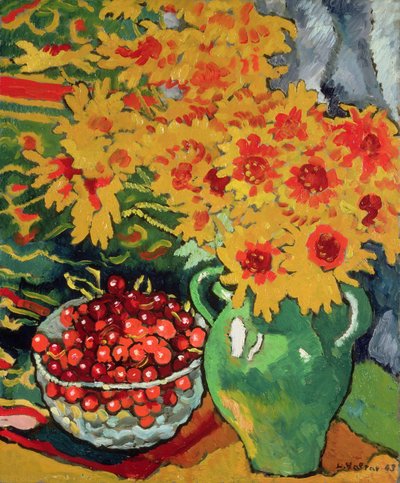 Fiori gialli e una ciotola di ciliegie da Louis Valtat