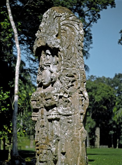 Dettaglio di una stele della Grande Piazza da Mayan