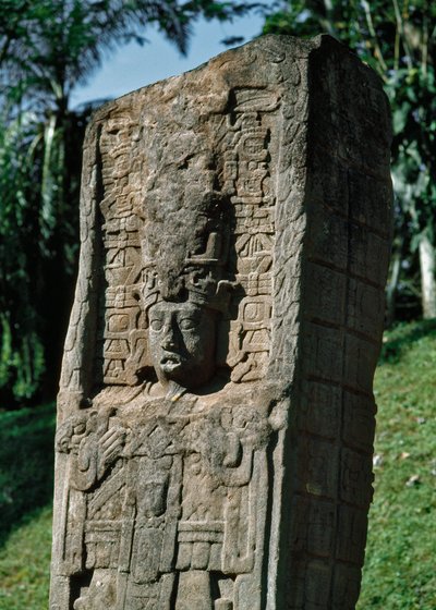 Dettaglio di una stele della Grande Piazza da Mayan