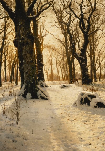 Paesaggio Invernale Boschivo con Cervi da Peder Monsted