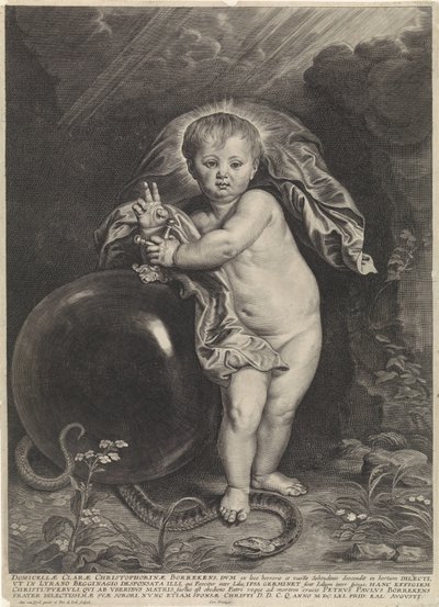 Bambino Gesù con globo crucigero da Pieter de Jode (II)