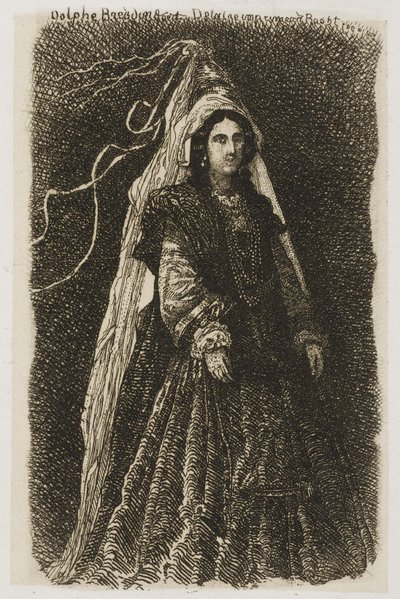 Donna in costume medievale fantastico da Rodolphe Bresdin