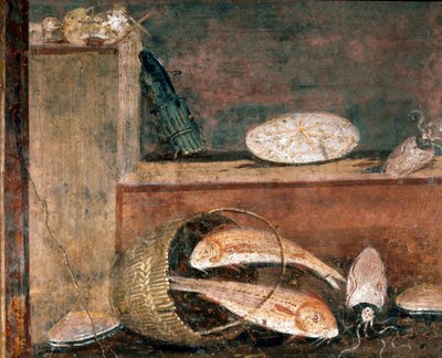 Pesci e asparagi (affresco) da Roman