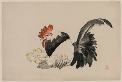 Gallo, gallina e pulcini da Shibata Zeshin