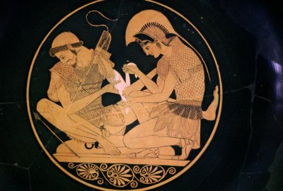 Pittura su vaso greco di Achille e Patroclo da Sosias