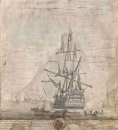 Veduta della nave di Sua Maestà Royal Sovereign da Thomas Baston