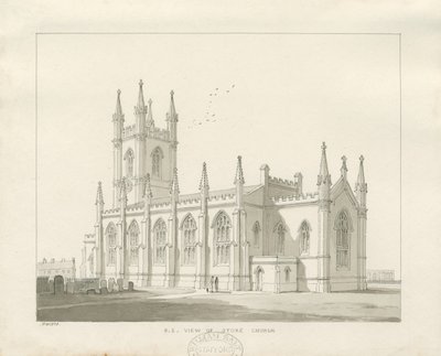 Chiesa di Stoke-upon-Trent [Nuova]: disegno a seppia da Thomas Peploe Wood