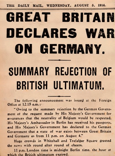 La Gran Bretagna dichiara guerra alla Germania, 1914 da Unbekannt