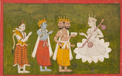 Devi venerata da Brahma, Vishnu e Shiva, c1710 da Unbekannt