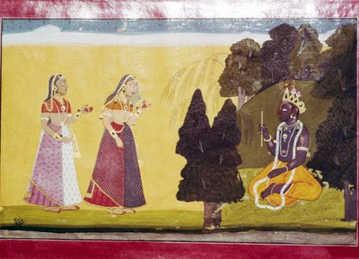 Krishna con flauto, avvicinato da due donne da Unbekannt