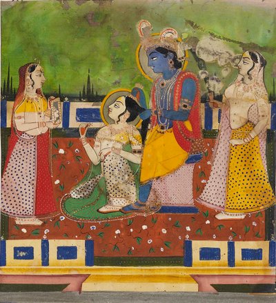 Radha e Krishna su una terrazza, XIX secolo da Unbekannt