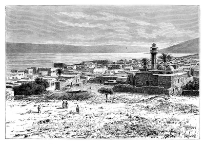 Il lago e la città di Tiberiade, Israele, 1895 da Unbekannt