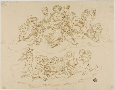 Tre Muse (Urania, Terpsichore e Talia) con Putti da Unknown