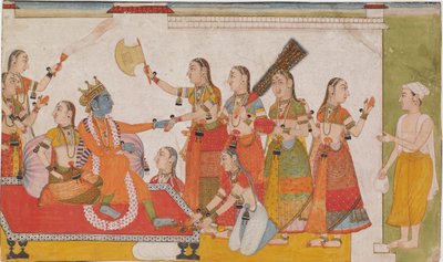 Krishna accoglie Sudama, da un <em>Bhagavata Purana</em> da Unknown artist